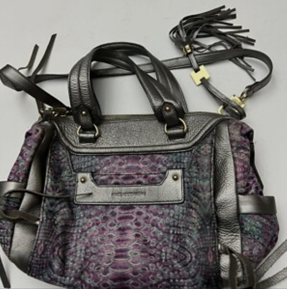 Aimee Kestenberg Purple and Gray  Animal Print Satchel - Picture 1 of 10